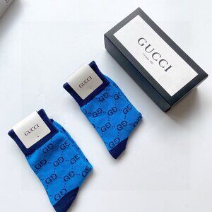 2 Pairs Gucci Monogram GG Monogram Women's Socks Blue Men's Cotton Hosiery